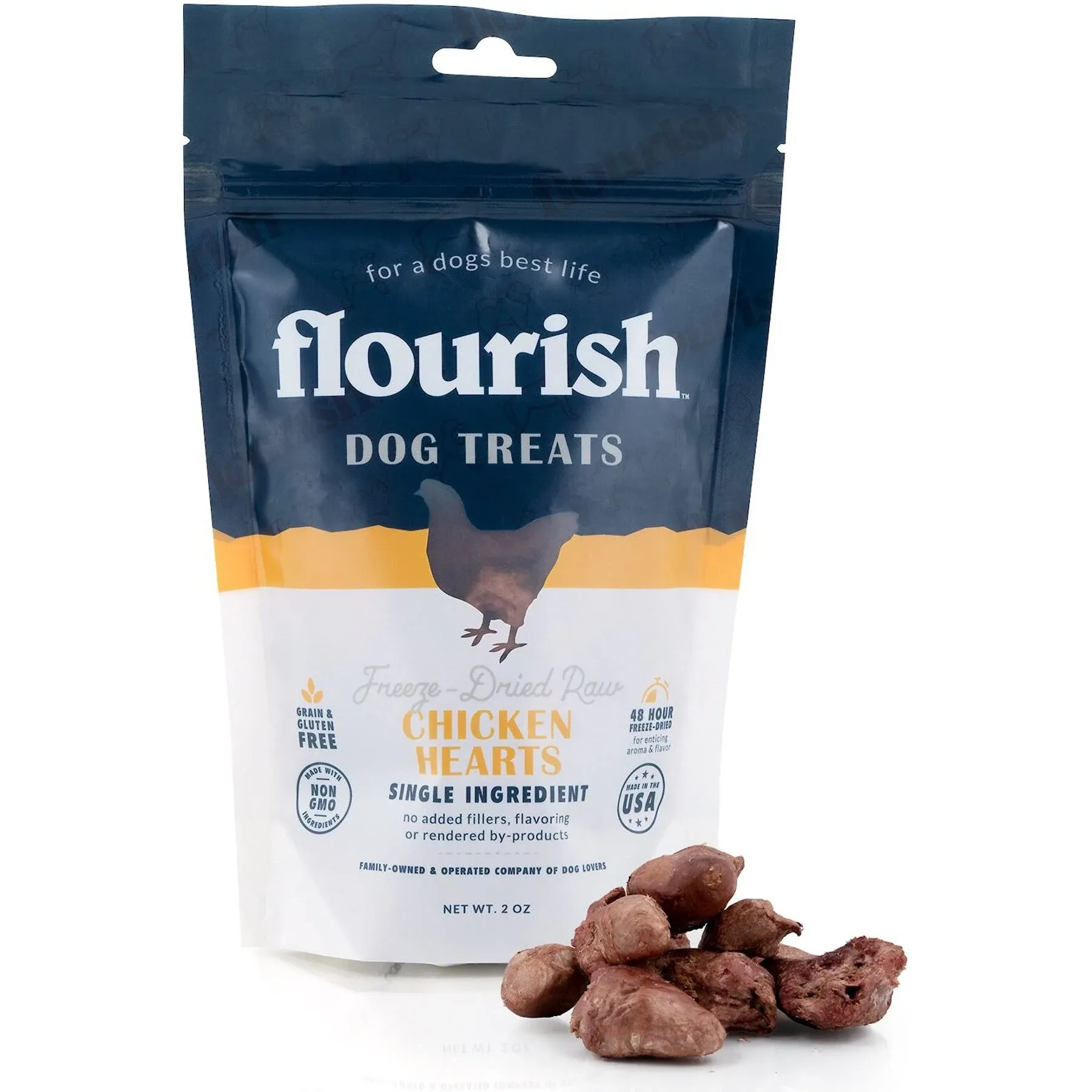 Flourish Pets Freeze Dried Raw Pet Treats for Dogs (Chicken Hearts, Small)