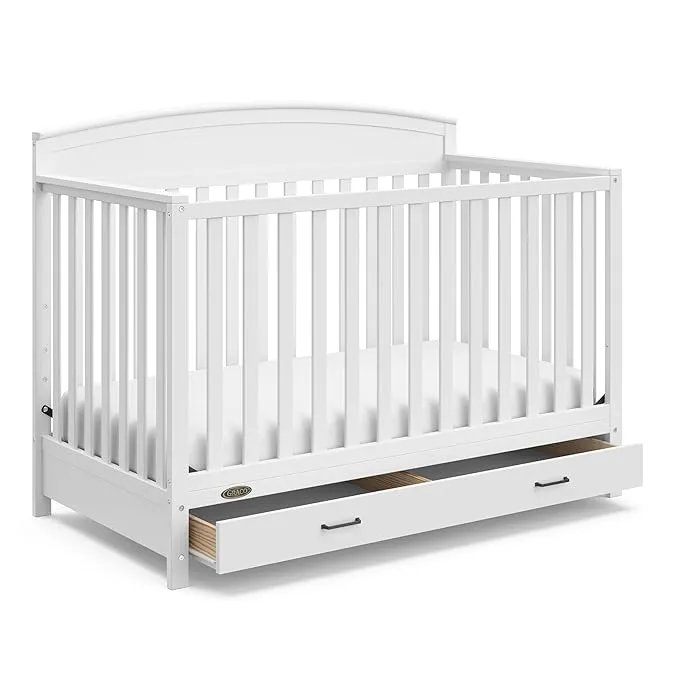 Graco Benton 5-in-1 Convertible Crib with Drawer (White) - Converts from Baby Crib to Toddler Bed, Daybed and Full-Size Bed, Fits Standard Full-Size Crib Mattress, Adjustable Mattress Support Base