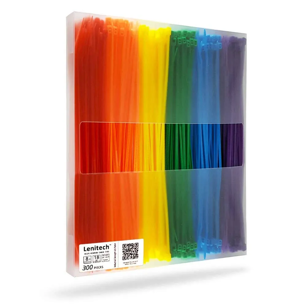 Lenitech 8 inch Multi-Purpose Assorted Colored Cable Zip Ties, 300 Pieces