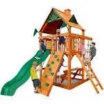 Gorilla Playsets 01-0061-AP Chateau Tower Wooden Play Tower with Wood Roof, Slide, and Climbing Wall, Brown