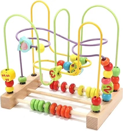 Wondertoys Bead Maze Toy for Toddlers Wooden Colorful Abacus Roller Coaster Educational Circle Toys for Babies Bead Maze Activity Cube Sensory Toys for Children