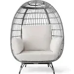 Best Choice Products Wicker Egg Chair Oversized Indoor Outdoor Patio Lounger w/ 440lb Capacity - Gray/White Sand