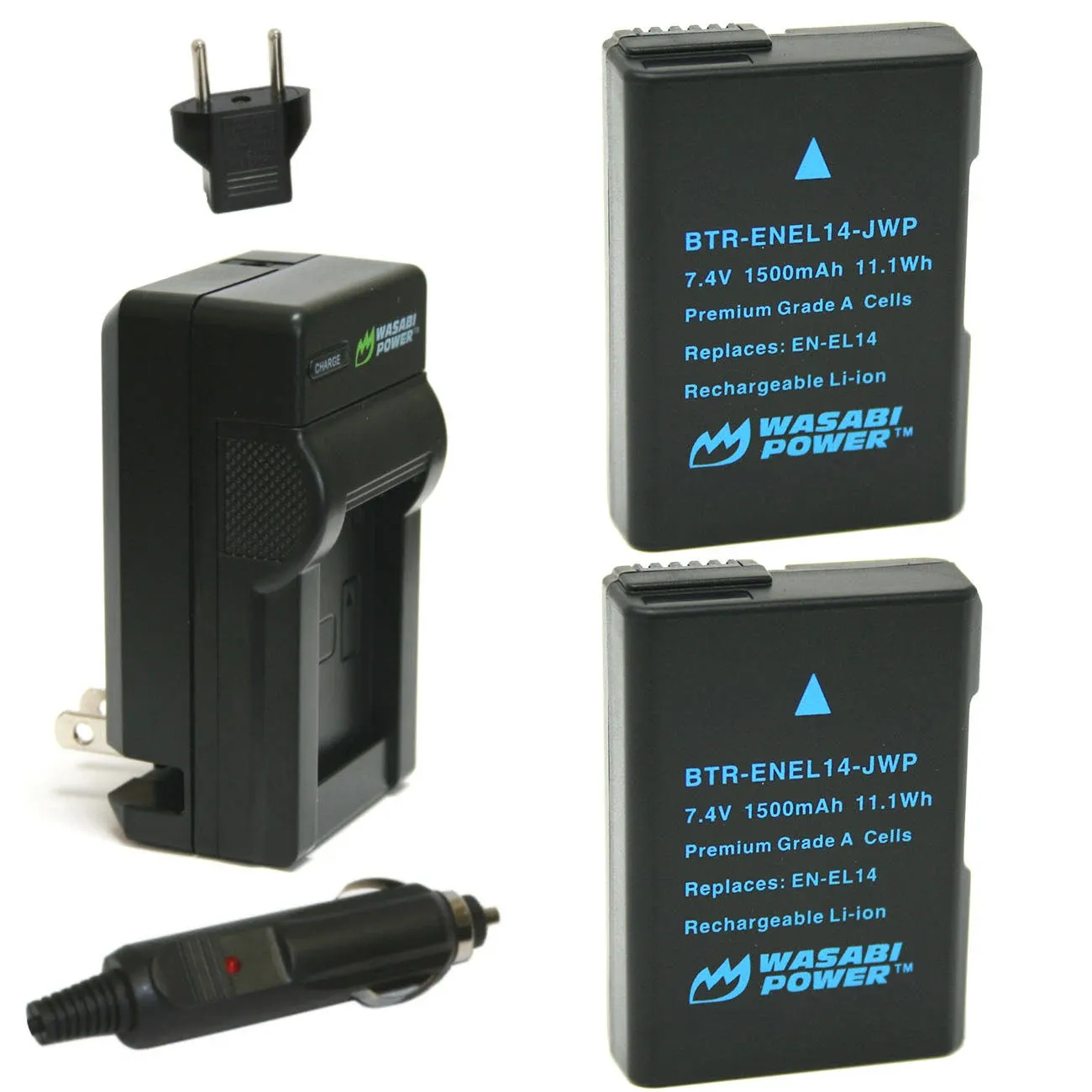 Wasabi Power Battery 2-Pack and Charger for Nikon En-el14 EN-EL14A P7000 P7100