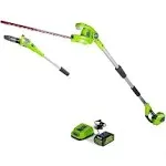 Greenworks 40V 8-Inch Cordless Pole Saw with Hedge Trimmer, Ah Battery.