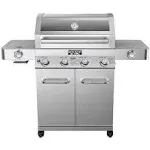 Monument Grills Larger 4-Burner Propane Gas Grills Stainless Steel Cabinet Style with Side & Side Sear Burners, Built in Thermometer, and LED Controls