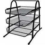 3 Tier Paper Tray Organizer for Desk Black Stackable File Rack Metal Mesh Let