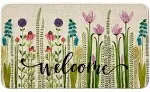 Welcome Doormat Tulip Linen Flowers Carpet Rubber Non-Slip Reusable Entrance ...