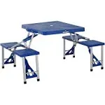 Outsunny Outdoor Portable Folding Camp Suitcase Picnic Table with 4 Seats, Blue