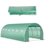 Outsunny Replacement Greenhouse Cover Tarp with 12 Windows for Ventilation & Zipper Door, Green - 20' x 10' x 7'