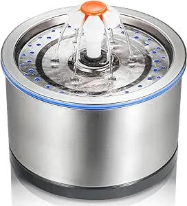 iPettie Cat Water Fountain Stainless Steel, 84oz/2.5L, 4-Stage Filtration, Ultra Quiet Metal Cat Water Fountain with LED Light & Filter for Pet, Kitty