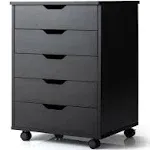 5 Drawer Mobile Lateral Filing Storage Home Office Floor Cabinet with Wheels-Black