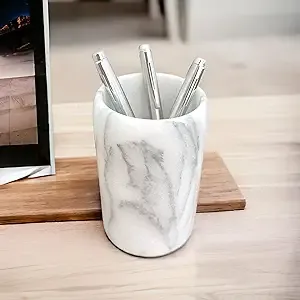 Hapton House White Natural Marble Pen Holder - Pencil Holder - Makeup Brush ...