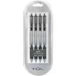 TUL Retractable Gel Pens, Fine Point, 0.5mm, Silver Barrel, Black Ink, 4 Pens