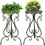 22.5in Tall Plant Stands 2 Pack, Indoor Outdoor Metal Flower Pot Holders, Heavy Duty Plant Pedestal for Patio, Balcony, Porch, Garden, Brown