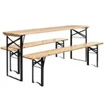 Outdoor Folding Picnic Table Bench Set, Portable Patio Dining Table Set with Wooden Top & Steel Frame (3-Pieces)