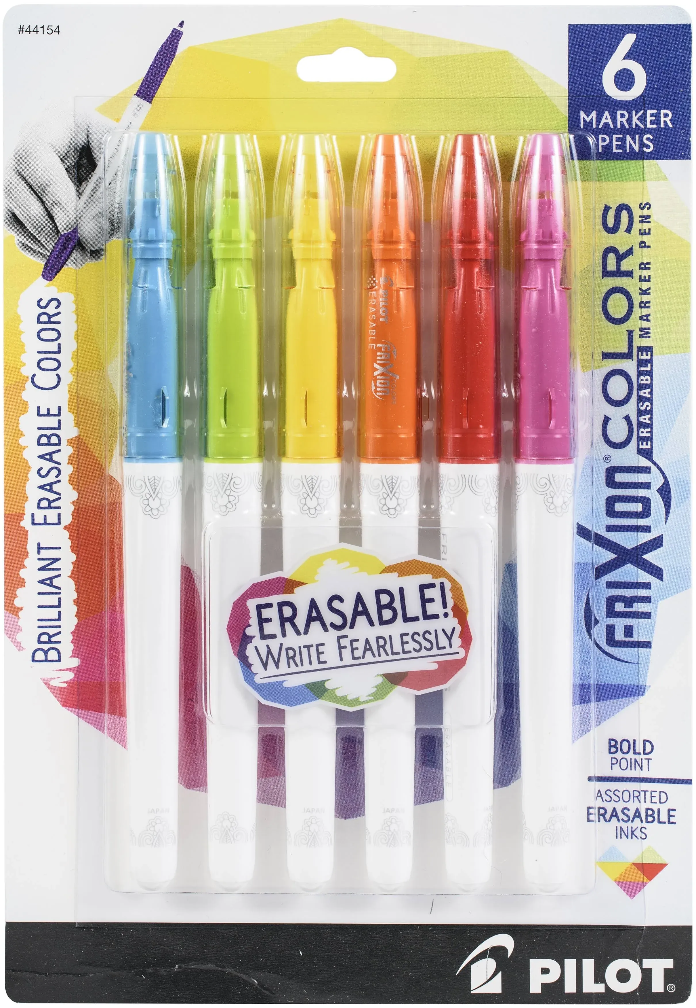 Pilot FriXion Colors Erasable Porous Point Pen, 2.5mm, Assorted Colors, 6/Pack