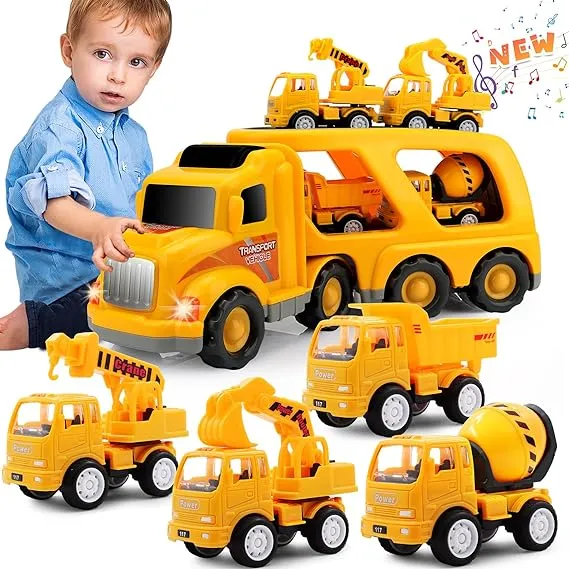 Construction Truck Toddler Toys Car: Toys for 1 2 3 4 Year Old Boy 5 in 1 Carrier Toys for Kids Age 1-3 2-4| 18 Months 2 Year Old Boy Christmas Birthday Gifts