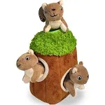 Glow Pups Squirrel in Tree Hide and Seek Dog Toy for Small and Medium Size Dogs, Plush Squirrel Inside Trunk Dog Toy with Squeaker, Interactive