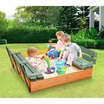 Badger Basket Covered Convertible Cedar Sandbox with Two Bench SEATS (Green/Natural)