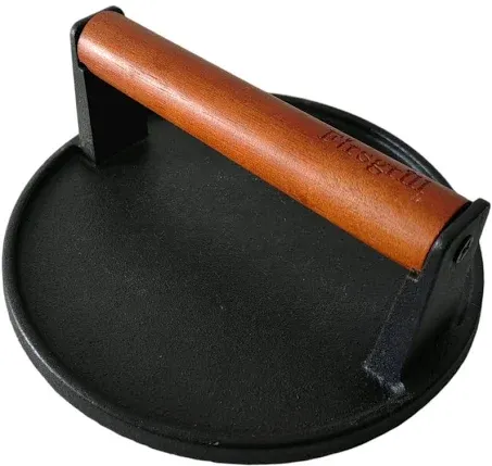 Firsgrill Cast Iron Grill Presses with Wood Handle Round W Flat Bottom