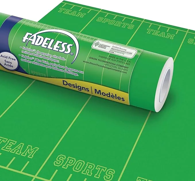 Fadeless Bulletin Board Paper, Fade-Resistant Paper for Classroom Decor, 48” x 12’, Team Sports, 1 Roll