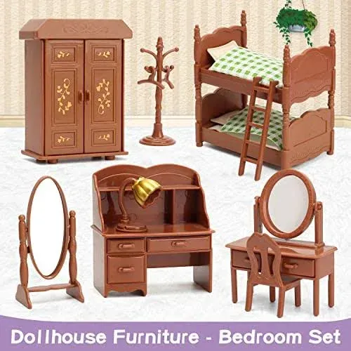 Dollhouse Furniture Set for Kids Toys Miniature Doll House Accessories Pretend Play Toys for Boys Girls & Toddlers Age 3+ with Bedroom