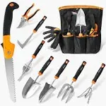 Garden Tool Set,10 PCS Stainless Steel Heavy Duty Gardening Tool Set with Soft Rubberized Non-Slip Ergonomic Handle Storage Tote Bag,Gardening Tool Set Gift for Women and Men