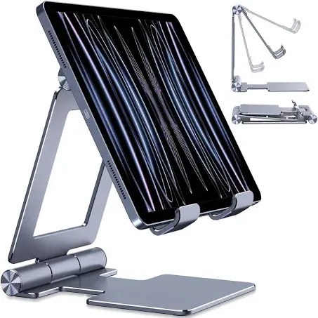 Anozer Tablet Stand,Adjustable Tablet Holder for Desk,Foldable Aluminium for iPad Stand Dock Holder for iPad Air 5/4/Mini 6/Mini 5/10.2/Pro 12.9/Pro 11,Portable Monitor,Surface (4-13 inch)-Grey