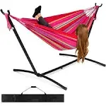 Best Choice Products Double Hammock with Steel Stand, Indoor Outdoor Brazilian-Style Cotton Bed w/Carrying Bag, 2-Person Capacity - Abyss