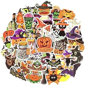 QTL Halloween Stickers for Kids Cute Pumpkin Stickers for Scrapbook Water Bottles Pumpkin Stickers for Adults Teens Waterproof Stickers 50 Packs