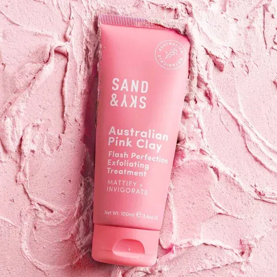 Sand & Sky Flash Perfection Exfoliating Treatment Face Scrub - Face cleanser Australian Pink Clay Moisturizing Facial Exfoliator For Face | With Rosehip, Grapeseed, Olive Oil (3.4 oz)