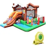 Costway Kids Inflatable Bouncer Snow House Jump ClimbingSlide Ball Pit w/ Tunnel & Blower