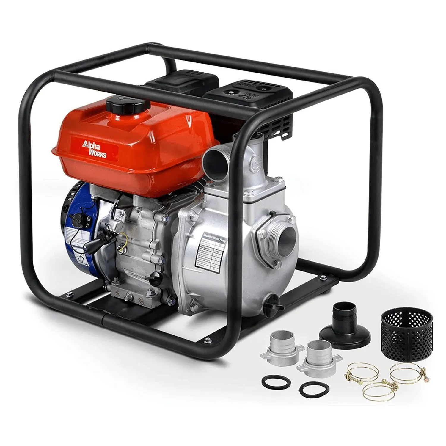 Water Transfer Pump Portable 7HP 196cc 4-Stroke Gas Engine EPA Certified 2" Inch Intake 132GPM Flow Rate 23FT Suction 92FT Lift 1/2" Passable Solids