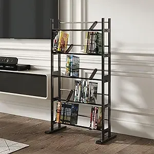 Atlantic Element Media Storage Rack (UPDATED)- Holds Up to 230 CDs or 150 DVDs, Contemporary Wood & Metal Design with Wide Feet for Greater Stability, Espresso (UPDATED)