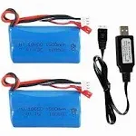 CBB 7.4V 1500mAh Li-Ion Battery JST Plug for HuanQi HQ957 948 848 MJX F45 T23 RC Car Double Horse 9118 RC Helicopter 2 Pack with USB