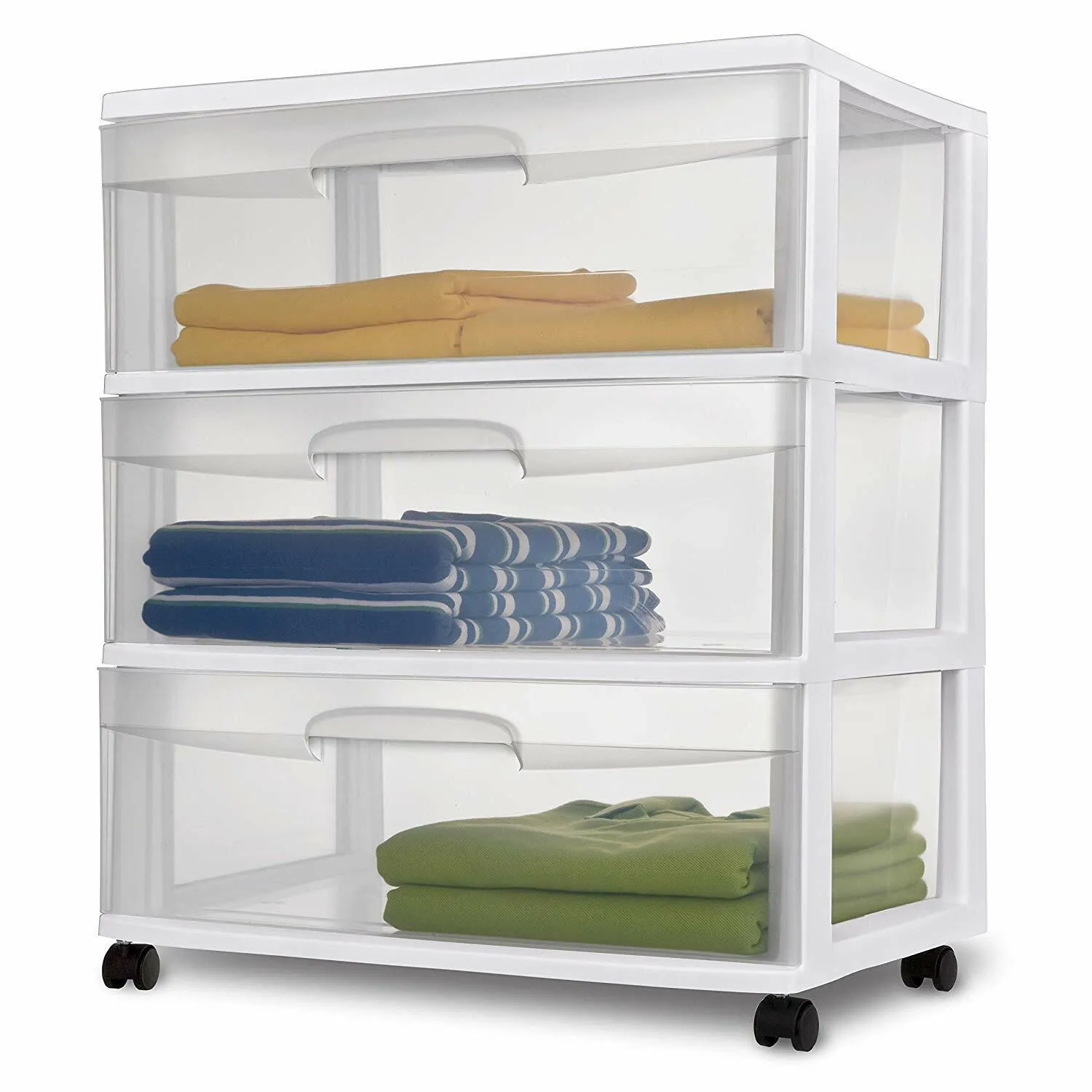 Home 3-Drawer Cart Clear Portable Durable Storage Container on Casters