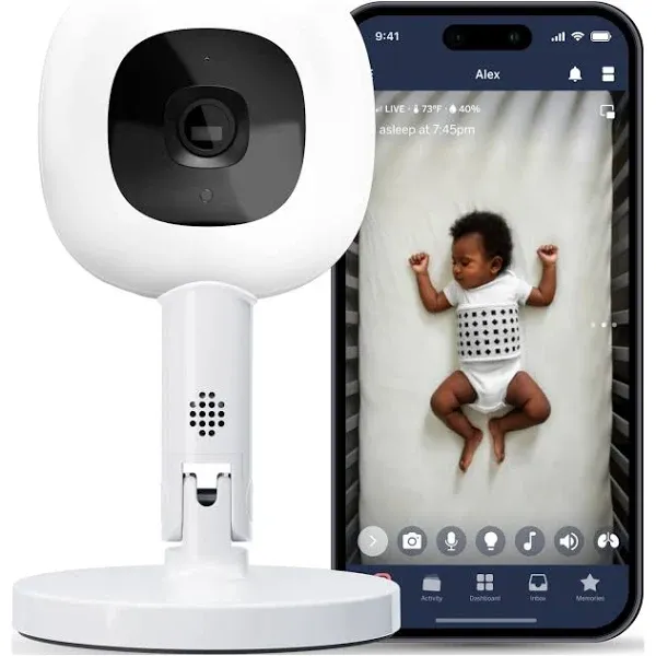 Nanit Pro Smart Baby Monitor & Flex Stand - 1080p Secure Wi-Fi Video Camera, Sensor-Free Sleep & Breathing Motion Tracker, 2-Way Audio, Sound & Motion Alerts, Night Vision, and Breathing Band - White