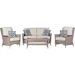 Hanover Nantucket 4-Piece Wicker Outdoor Chat Set with 2 High Back Side Chairs, Loveseat and Glass Top Coffee Table