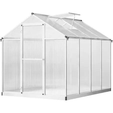 Outsunny 8' x 6' Greenhouse for Outdoors, Polycarbonate Greenhouse with Rain Gutter and Roof Vent, Aluminum Walk-in Green Houses for Outside Patio Backyard Garden