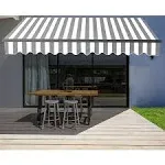 Aleko Black Frame 13 x 10 ft Retractable Home Patio Canopy Awning Grey/White