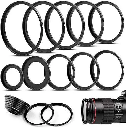 Metal Step-Down Adapter Rings Kit Lens Filter Stepping Adapter Rings Set for Dslr Camera