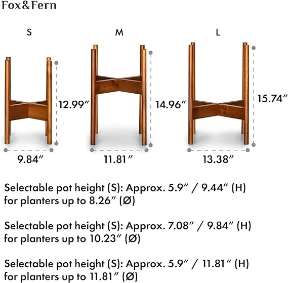 Fox & Fern Mid-Century Modern Plant Stand - Acacia - Excluding 28cm White Ceramic ...