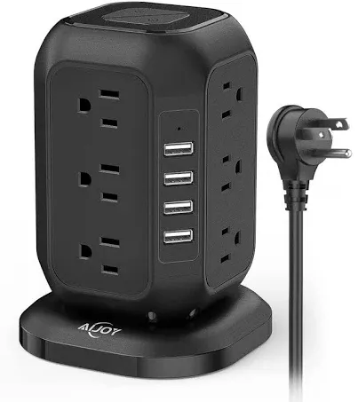 Power Strip Tower with USB Ports-AiJoy Surge Protector with 12 AC Outlet and 4 USB Ports, 10 Feet Extension Cord, USB Charging Station with Overload Protection, Office Desk Supplies, Dorm Essentials