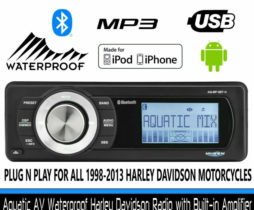 Aquatic AV AQ-MP-5BT-H Bluetooth Stereo for Select Harley Davidson