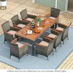 Costway 9pcs Patio Rattan Dining Set Acacia Wood Table Cushioned Chair Mix Gray