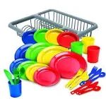 Kidzlane Kids and Toddler Dishes - Kids Play Kitchen Accessories Set - Dishwasher Safe Plastic Play Dishes - Kitchen Toys - Toy Plates and Dishes for Kids Kitchen Set