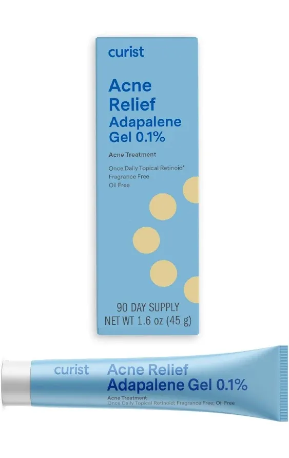 Curist Adapalene 0.1% Acne Free Gel (90 Day Supply 45g 1.6oz XL Tube) Topical Retinoid Acne Medicine Stop Acne Whi