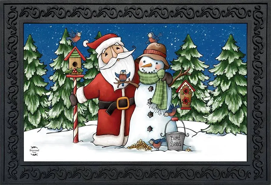 Briarwood Lane Santa and Snowman Christmas Doormat Primitive Birds 18" x 30"