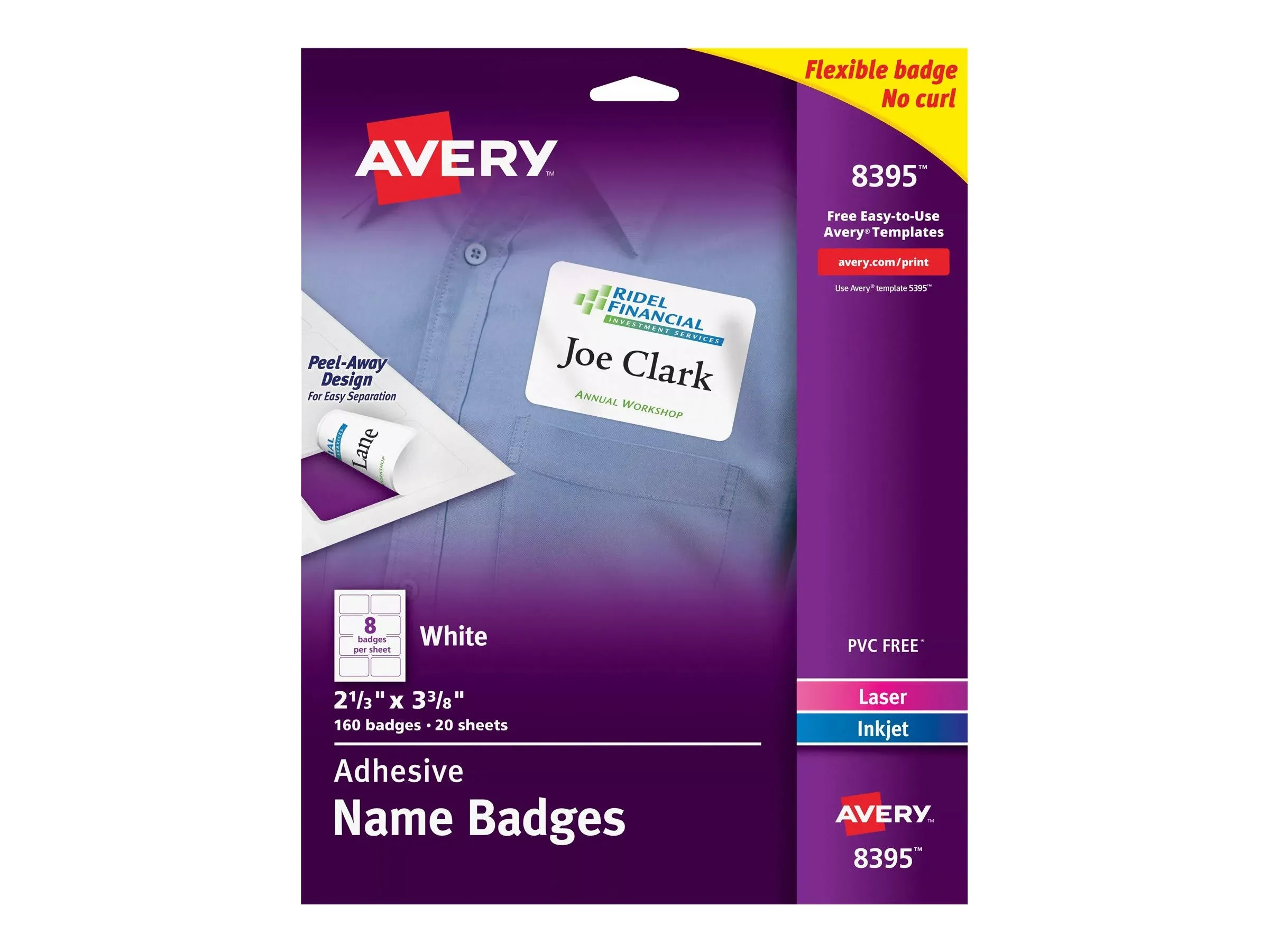 Avery Adhesive Name Badges, 2-1/3" x 3-3/8", 160 Badges (8395)