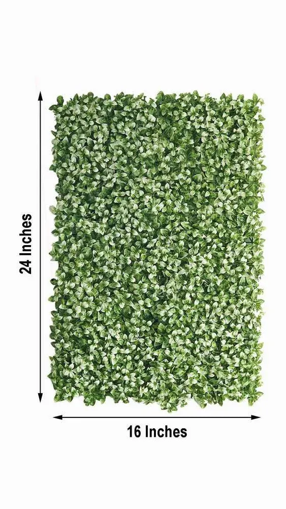 11 Sq ft. | White Tip Green Boxwood Hedge Garden Wall Backdrop Mat - 4 Artificial Panels | by Tableclothsfactory